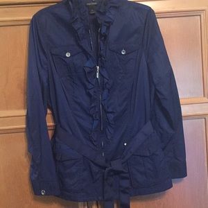 Navy jacket with ruffle and pockets